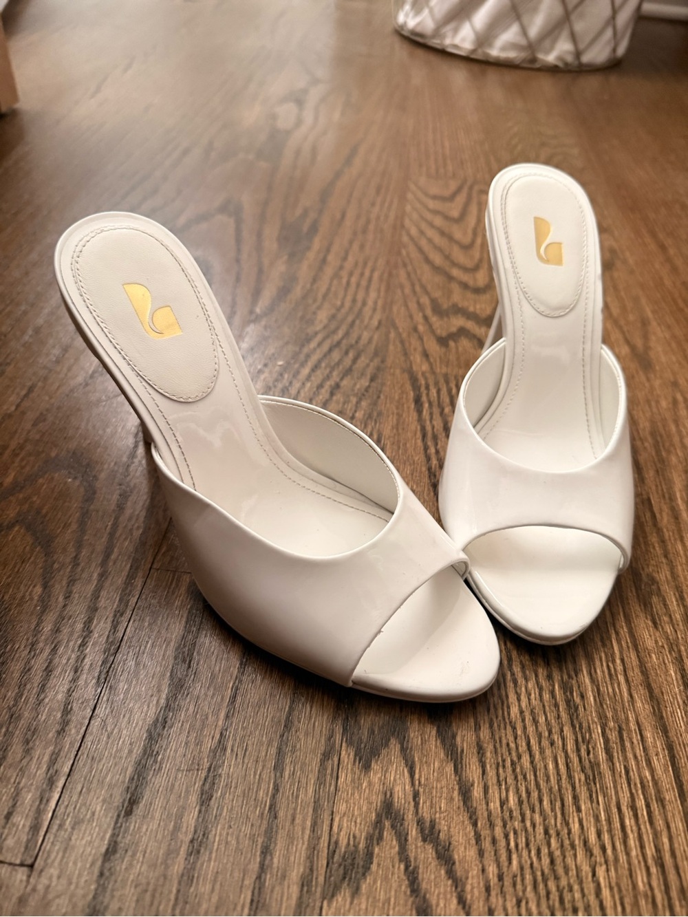 White Slip-On Peep Toe Mule Heels
